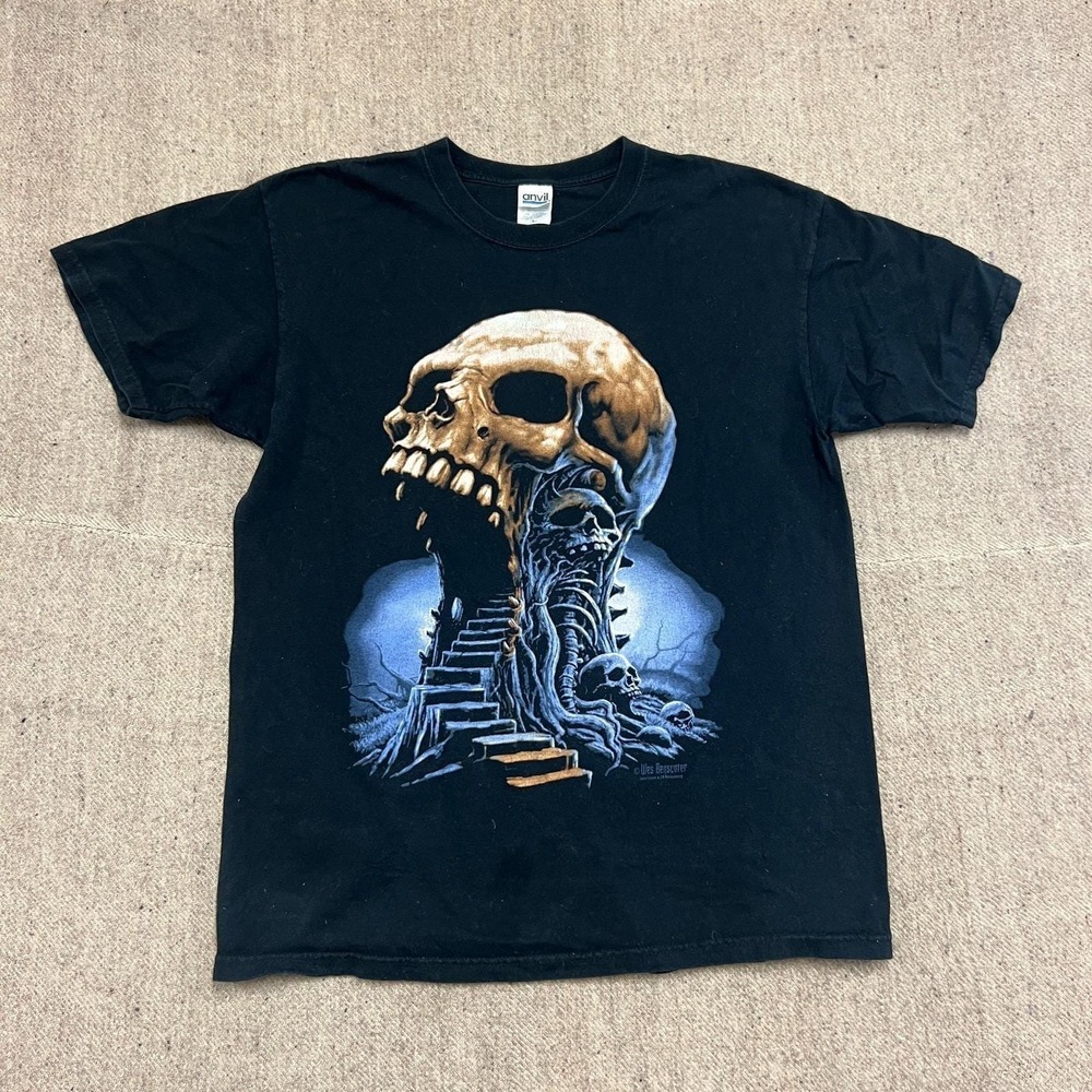 Vintage Wes Benscoter Art Shirt Mens Large Back 2000s Skull Gothic Grunge